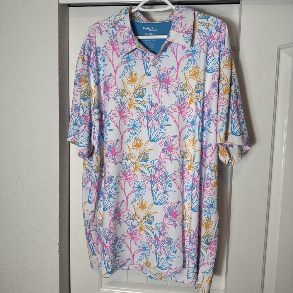 Birdie Bound Men's 3XL Hawaiian Polo Golf Shirt Stretch Floral UPF 50+